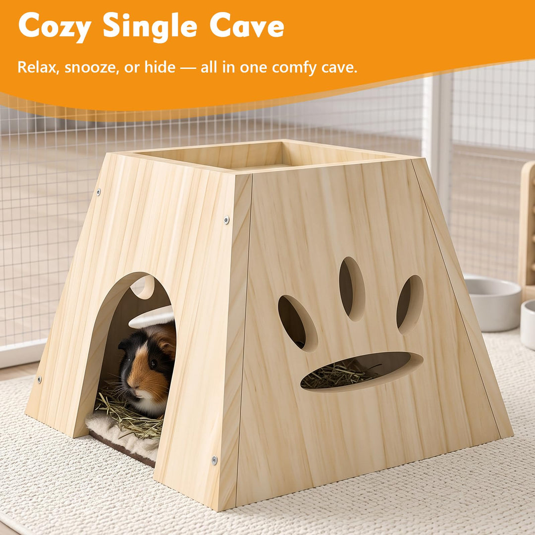 XiaZ Guinea Pig Hideout, Cute Guinea Pig House,Sturdy Small Animal House with Large Front Cave, Side Ventilation Holes, Thick Durable Wood,Habitat Hideout for Dwarf Rabbit, Hamster, Chinchilla