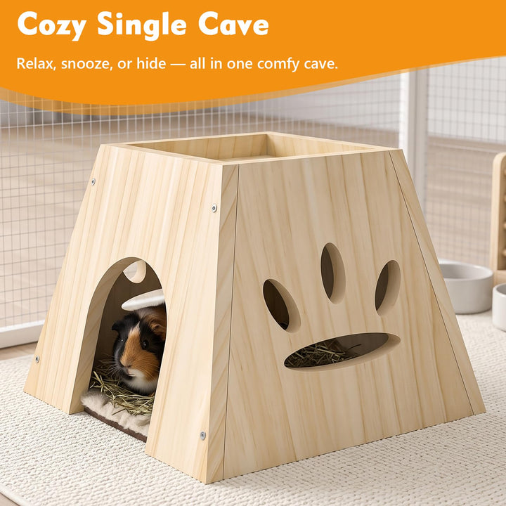 XiaZ Guinea Pig Hideout, Cute Guinea Pig House,Sturdy Small Animal House with Large Front Cave, Side Ventilation Holes, Thick Durable Wood,Habitat Hideout for Dwarf Rabbit, Hamster, Chinchilla