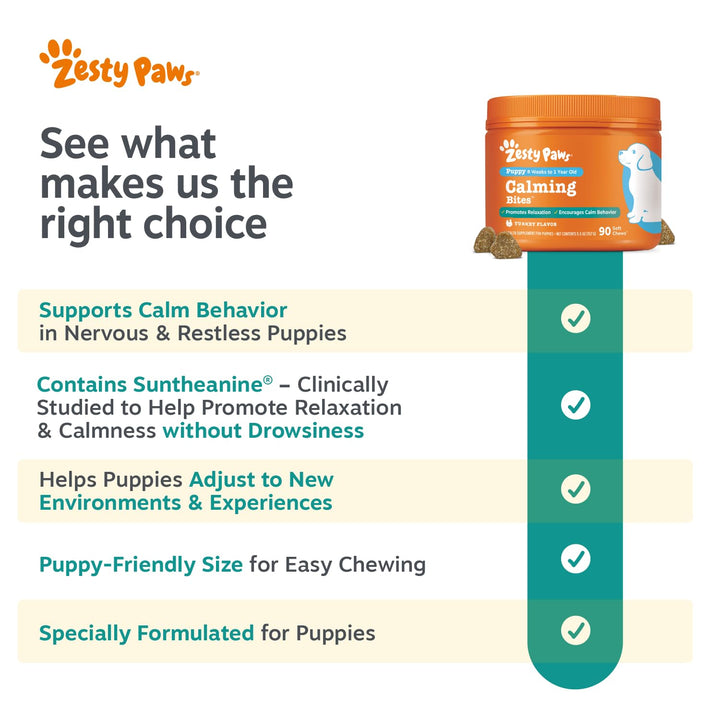 Zesty Paws Puppy Calming Chews for Dogs - Puppy Essentials, Turkey, 90 Ct