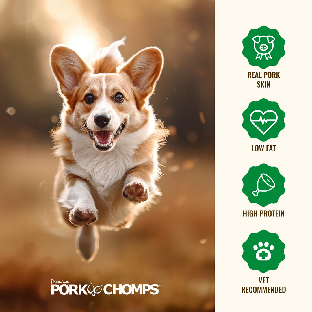 Pork Chomps Baked Pork Skin Dog Chews, 3-inch Chips, 12oz Bag