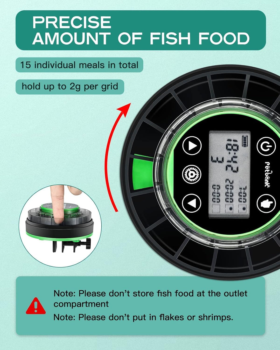 Petbank Automatic Fish Feeder for Aquarium Portion Control &amp; Moisture-Proof