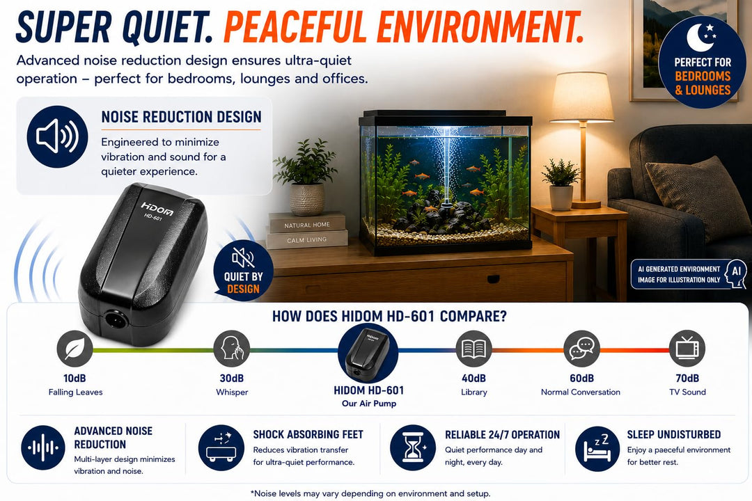 Hidom 2.0W Aquarium Air Pump Single Valve Hd-601 with Accessories