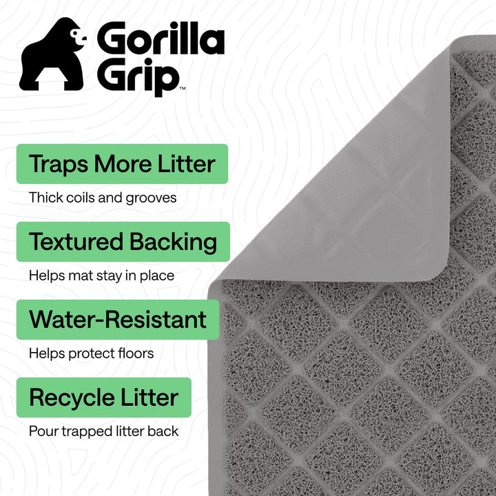 GORILLA GRIP Cat Litter Mat, Coiled Mesh Trapping Mats, 35x23 Gray