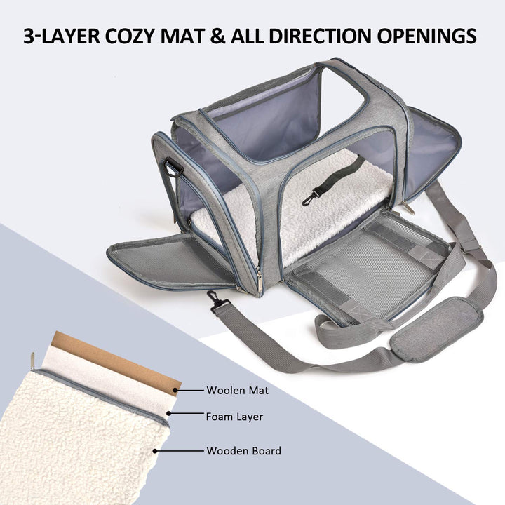 Henkelion Cat Carriers Dog Carrier Pet Carrier For Small / Medium Cats Dogs Puppies (Up To 15lbs), TSA Airline Approved Small Dog Carrier Soft Sided, Collapsible Waterproof Travel Puppy Carrier - Grey