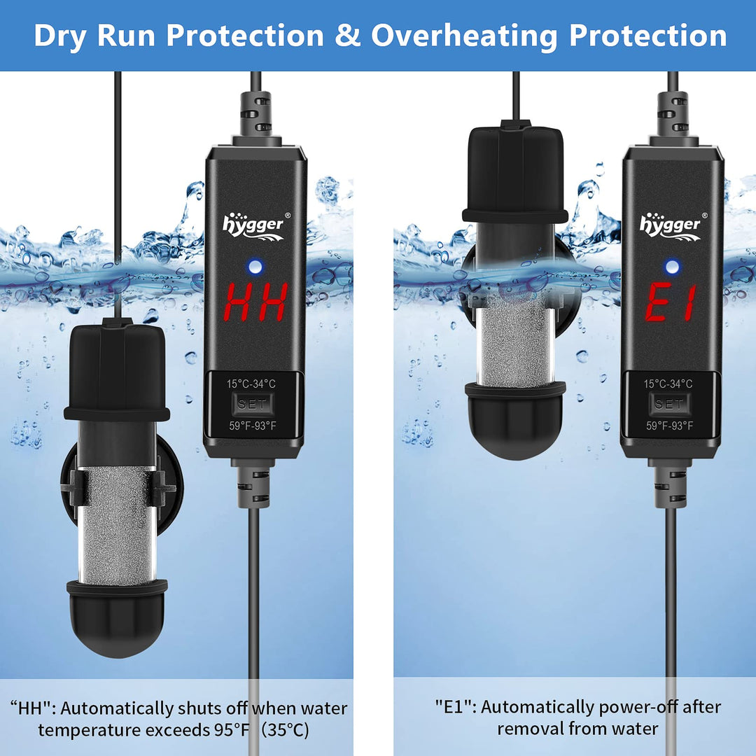 hygger Small Aquarium Betta Heater, Submersible Fish Tank Heater 10W/25W/50W/100W with LED Digital Display, Suitable for Marine Saltwater and Freshwater up to 5/10/16/26 Gallon