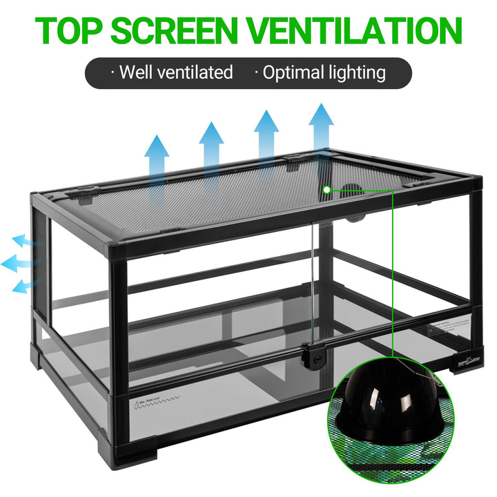 REPTI ZOO Full Glass 20 Gallon Reptile Tank, Front Opening Reptile Terrarium 24" x 18"x 12", Double Hinged Opening Doors &amp; Top Screen Ventilation Escape Proof Lid