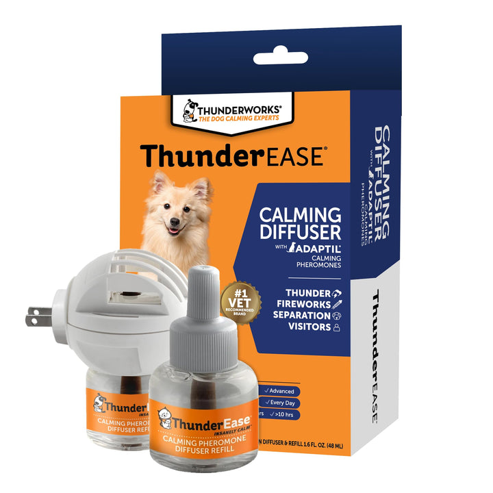 ThunderEase Dog Calming Pheromone Diffuser Kit | Powered by ADAPTIL | Vet Recommended to Relieve Separation Anxiety, Stress Barking and Chewing, and the Fear of Fireworks and Thunderstorms (60 Day Sup