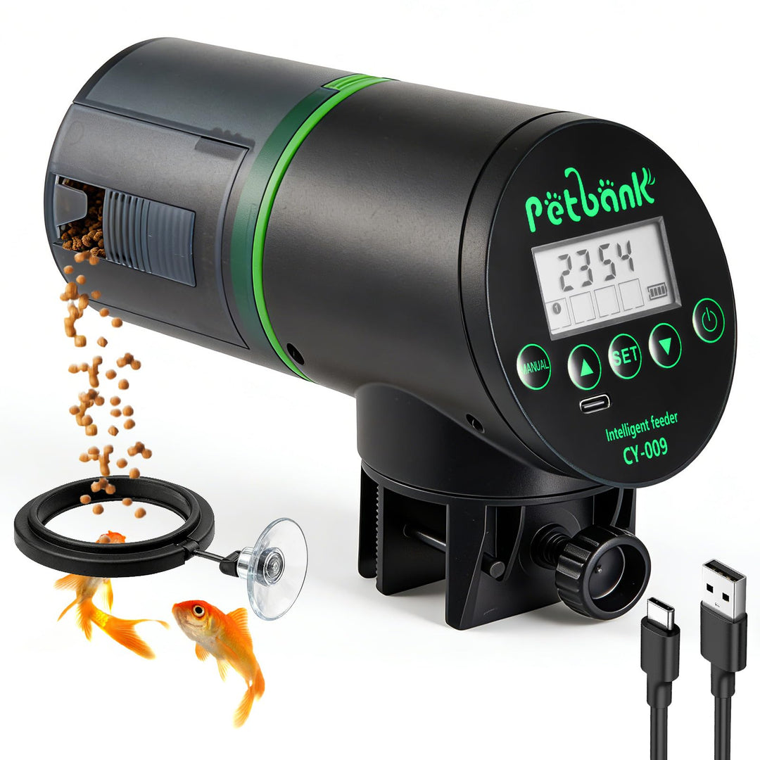 Petbank Automatic Fish Feeder for Aquarium Easy Setup &amp; 4 Timers Black