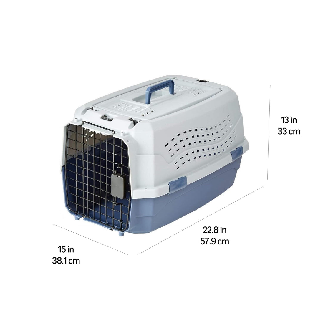 Amazon Basics Sturdy Portable 2-Door Top-Load Hard-Sided Pet Travel Carrier with Secure Ventilation, Handle, Front &amp; Top Entry for Dogs, Cats, 22.8"L x 15"W x 13"H, Gray &amp; Blue