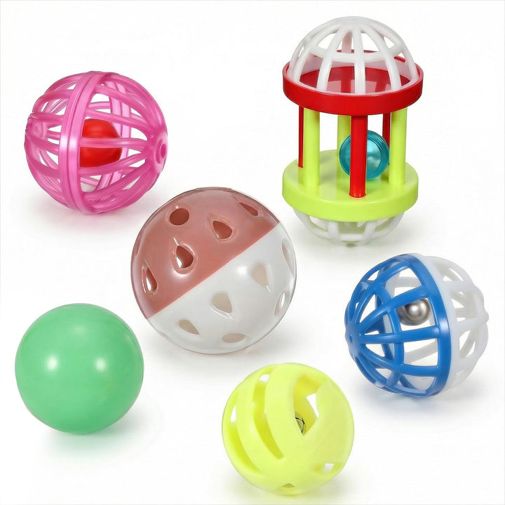 Psiriol 6 Pcs Foraging Ball Bird Toys, Feeder Toys, Foot Talon Toy, Chewing Training Rattle Bell Balls, Parrot Cage Toys for Parakeets, Cockatiels, Conures, Love Birds and Other Small to Medium Birds