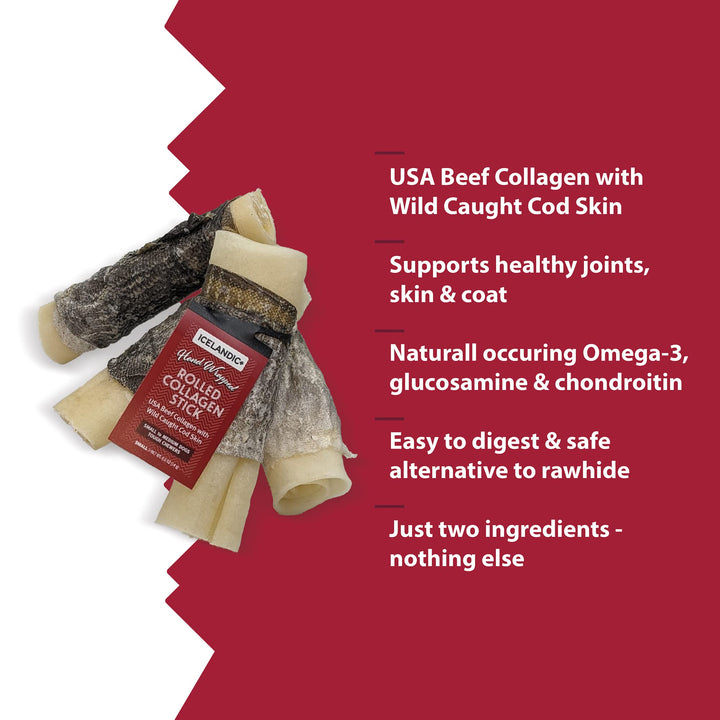 Icelandic+ 2-Pack 4" Beef &amp; Cod Skin Collagen Sticks, Dog Chew Treats
