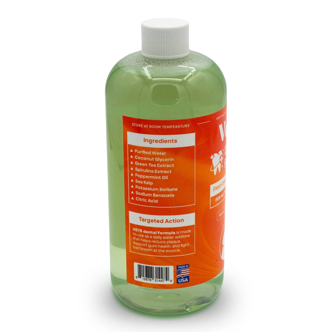 vetr Dental Formula for Dogs - Peppermint Flavored Oral Care Liquid Additive with Enzymes for Breath and Teeth Support - 16 oz (500mL) - Vet-Formulated in USA