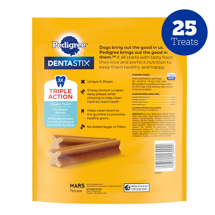 Pedigree Dentastix Small &amp; Medium Dental Dog Treats, Original, 25 Count
