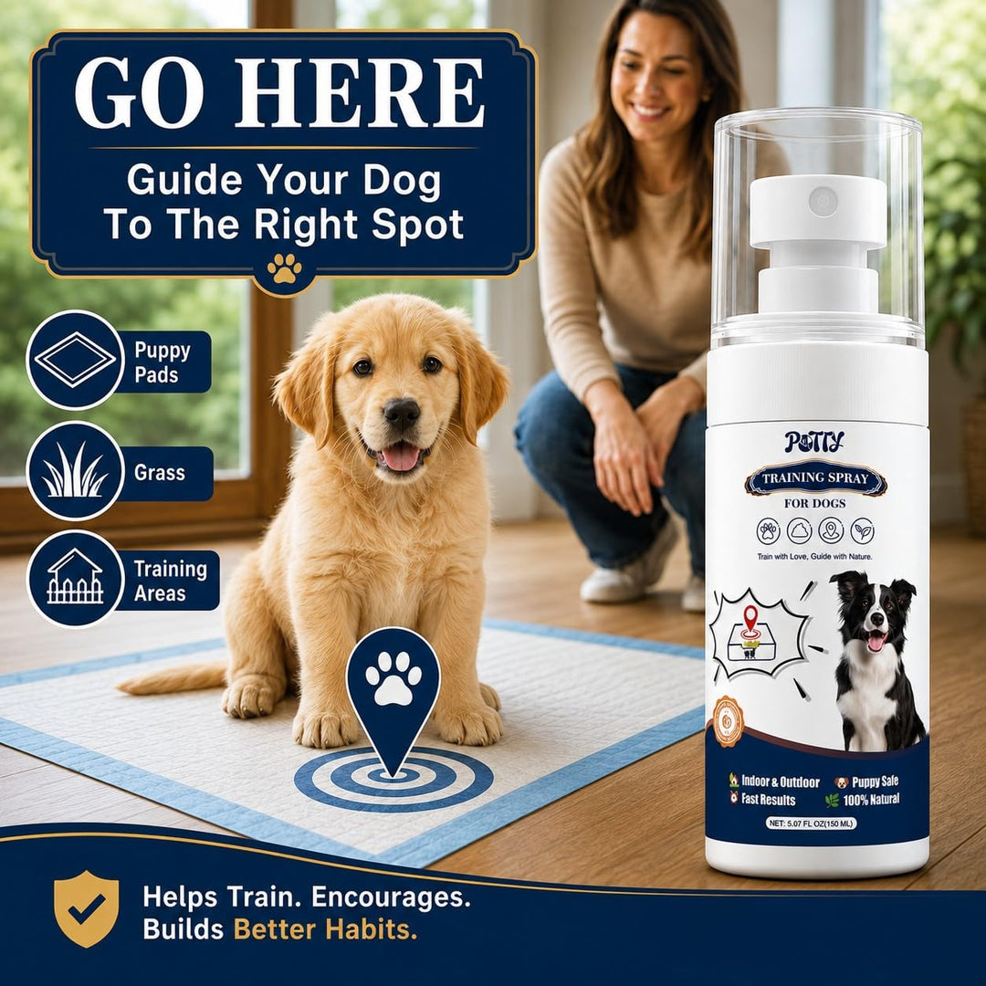 Potty Training Spray for Dogs, Premium Go Here Puppy Training Aid for Housebreaking, Indoor &amp; Outdoor Dog Pee Attractant Spray for Pads, Grass and Trays, 6.8 Fl Oz, (Blue+Orange)