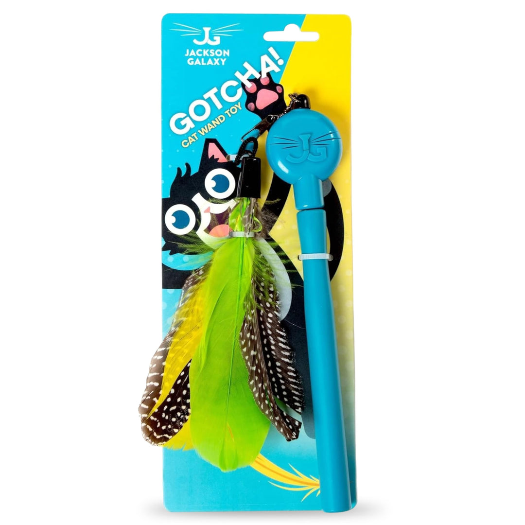 Jackson Galaxy Gotcha! Cat Wand Toy, Interactive Feather Teaser for Cats