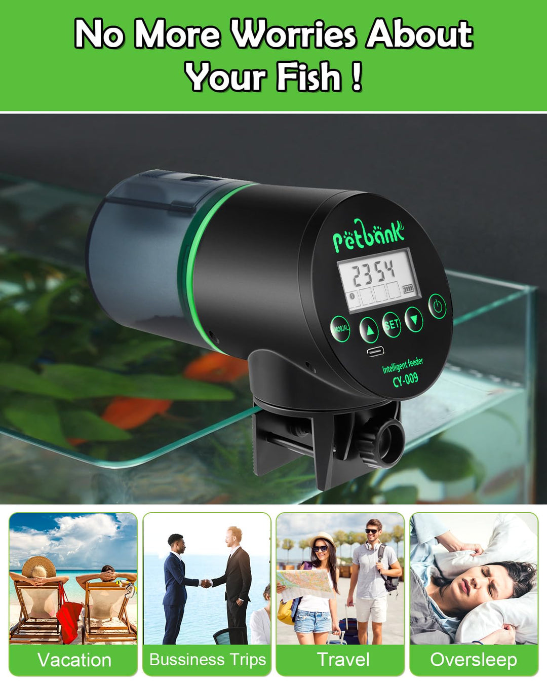 Petbank Automatic Fish Feeder for Aquarium Easy Setup &amp; 4 Timers Black