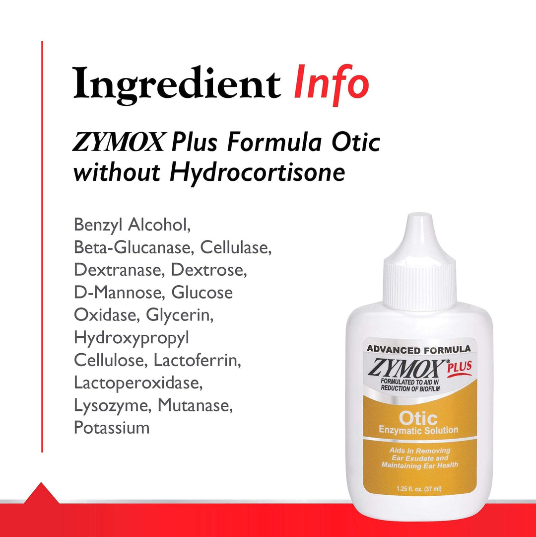 Zymox Advanced Formula Otic Plus Enzymatic Ear Solution for Dogs and Cats Without Hydrocortisone, 1.25oz