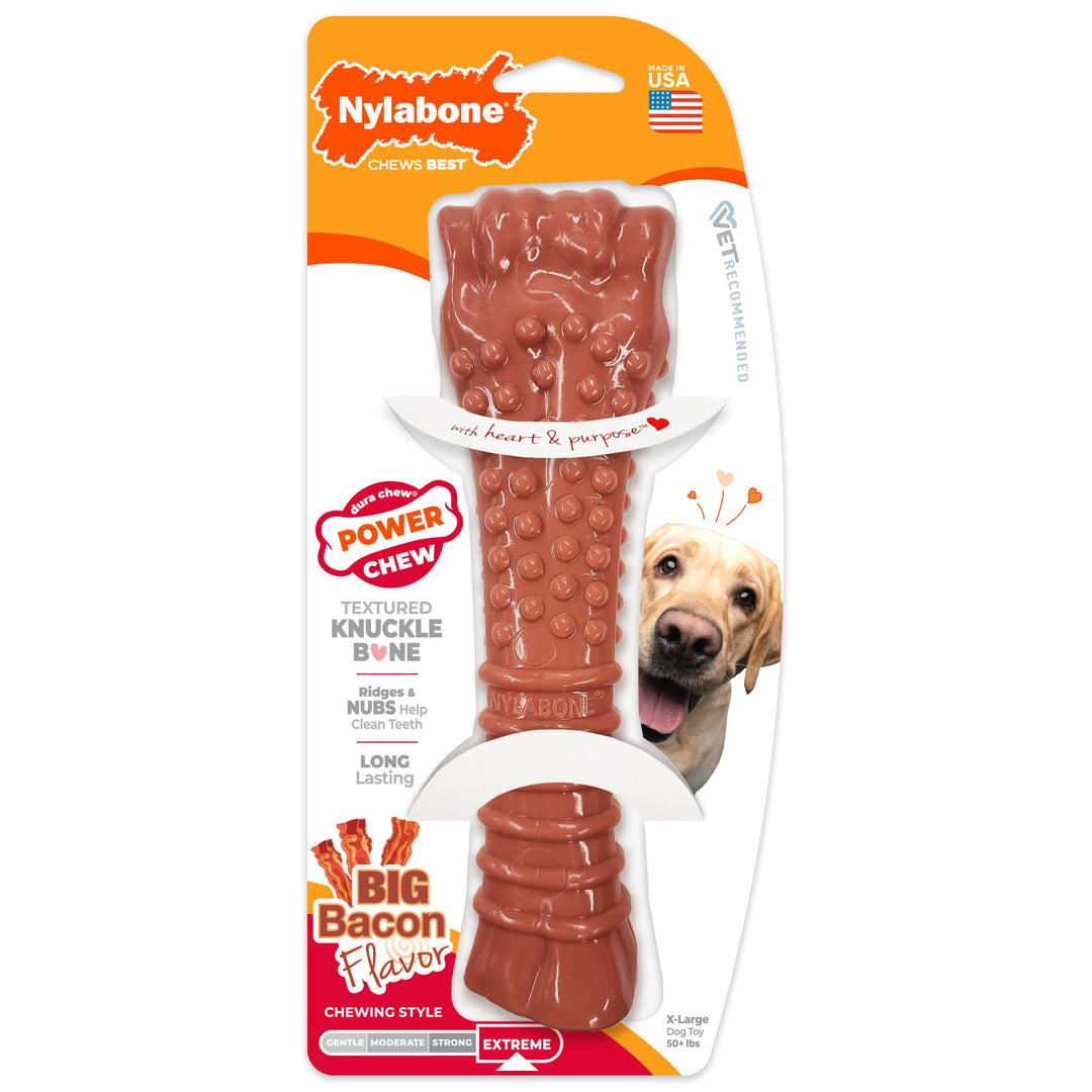 Nylabone Textured Knuckle Bone Power Chew Toys for Dogs, Durable &amp; Tough Dog Toys for Aggressive Chewers, Bacon Flavor, X-Large/Giant - 50+ lbs, 1 Count