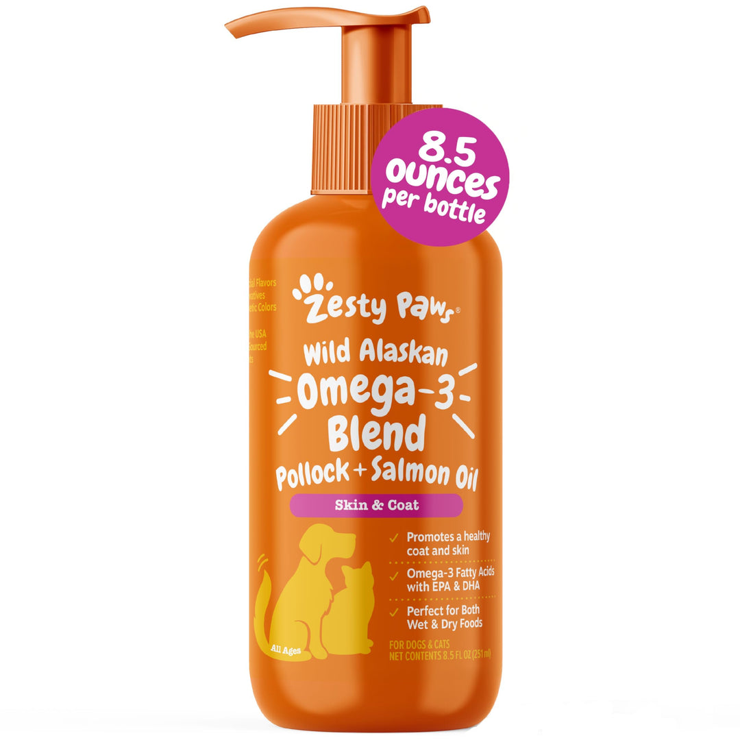 Zesty Paws Salmon Oil for Dogs &amp; Cats - Omega 3 for Dogs 8.5oz