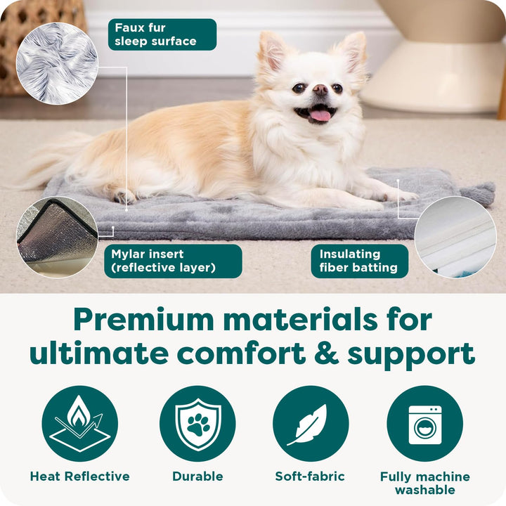 FurHaven ThermaNAP Self Warming Cat Mat, Dog Bed for Crates with Self-Warming Technology for Cozy Rest, Fully Machine Washable, Small, Plush Faux Fur, Gray