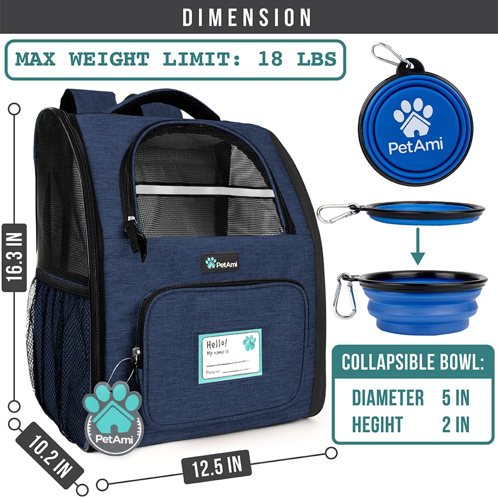 PetAmi Dog Backpack Carrier Airline Approved Cat Pet Puppy Bag, Navy
