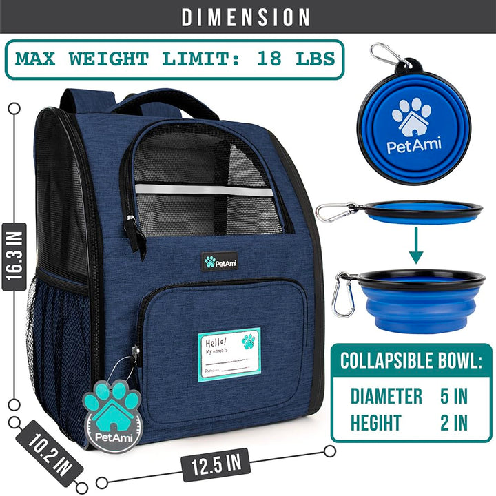 PetAmi Dog Backpack Carrier Airline Approved Cat Pet Puppy Bag, Navy