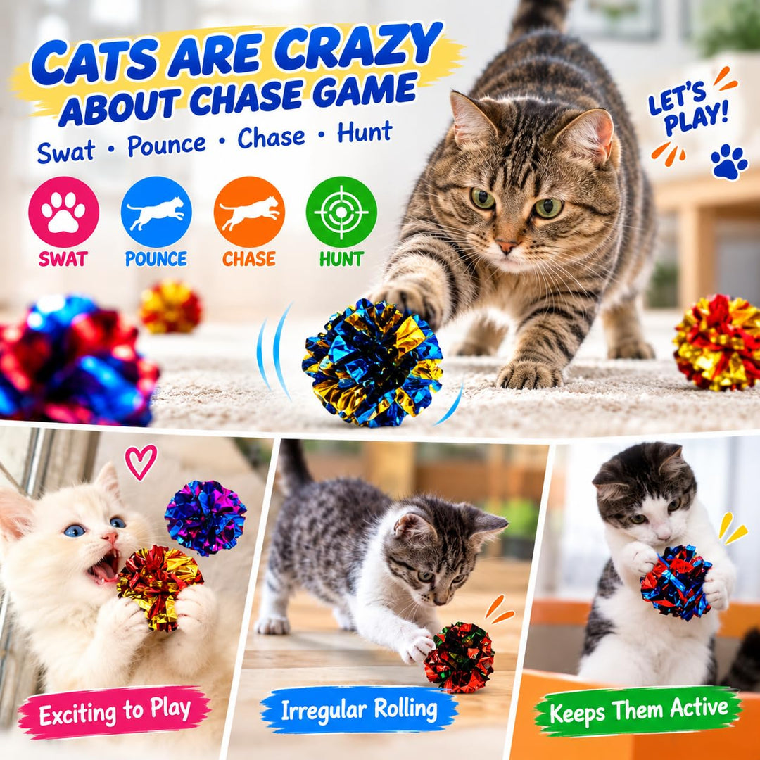 QUVOVID Cat Toys 20 Packs Interactive Crinkle Ball, 2.3 Inch Bright Colors Cat Ball Toys to Attract and Engage Cats, Promote a Healthy Lifestyle for All Breed Sizes Cats