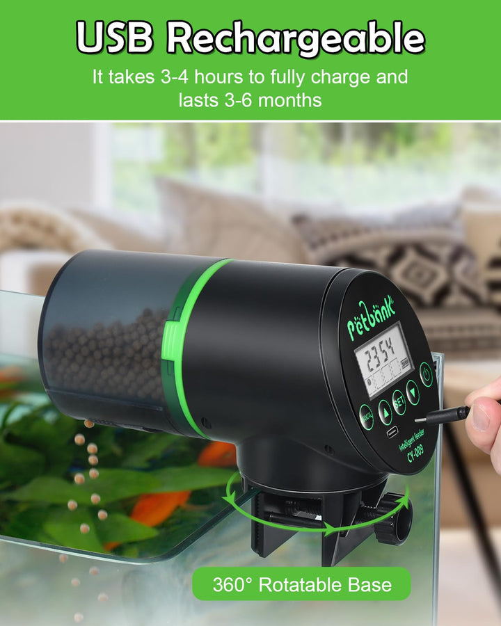 Petbank Automatic Fish Feeder for Aquarium Easy Setup &amp; 4 Timers Black