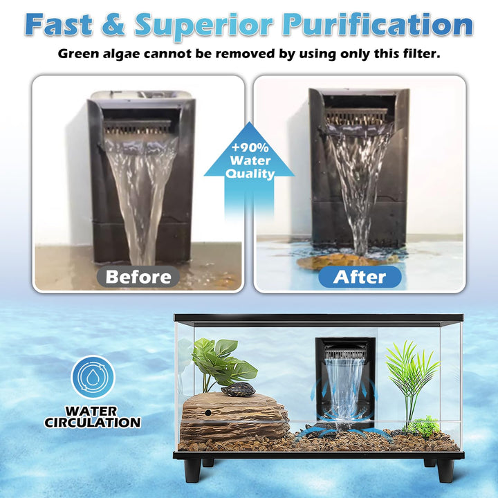 222GPH 10W Turtle Tank Filter Aquarium Filter Power Adjustable 10-40 Gal