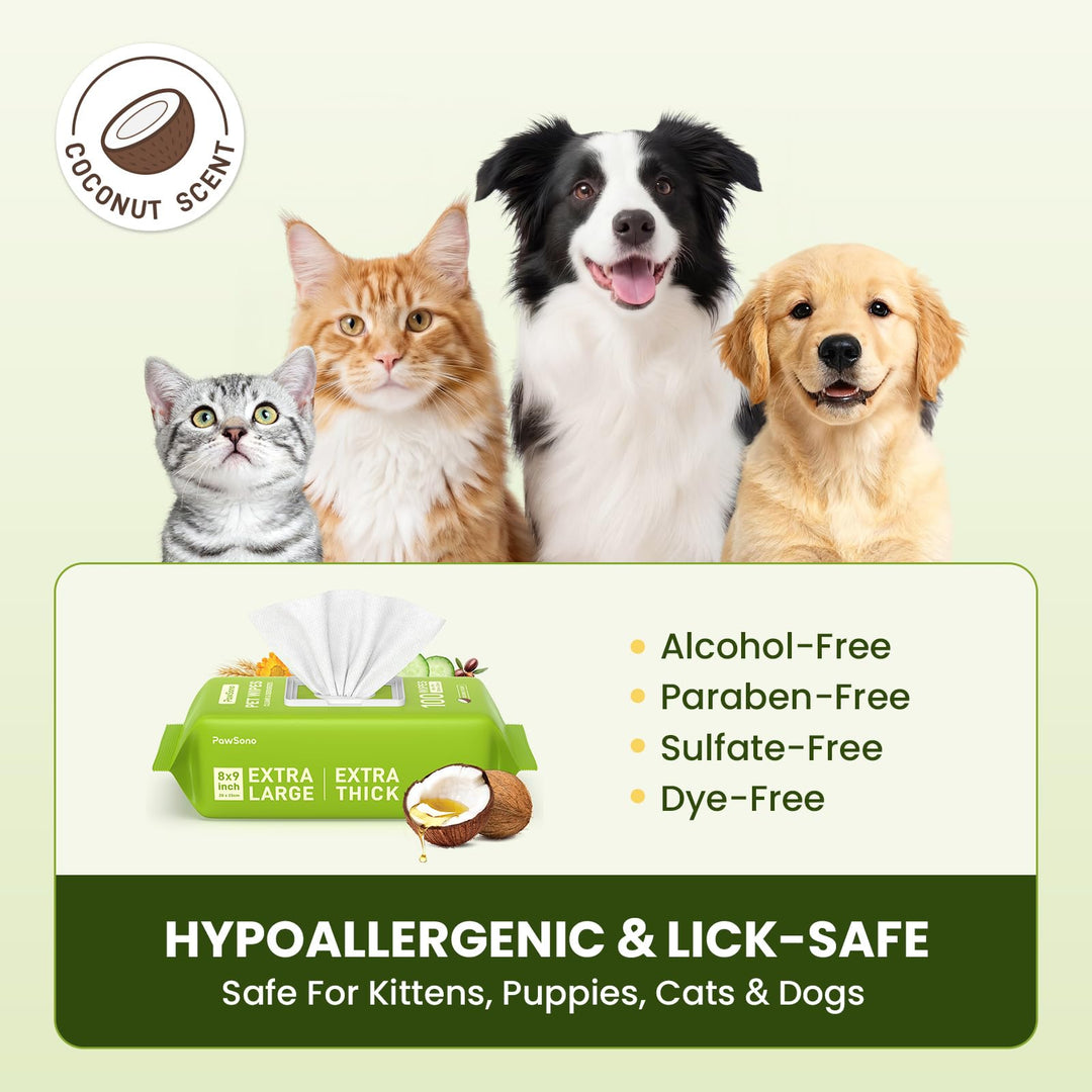 PawSono Hypoallergenic Pet Wipes for Dogs, Cats &amp; Small Animals, 400 Coun