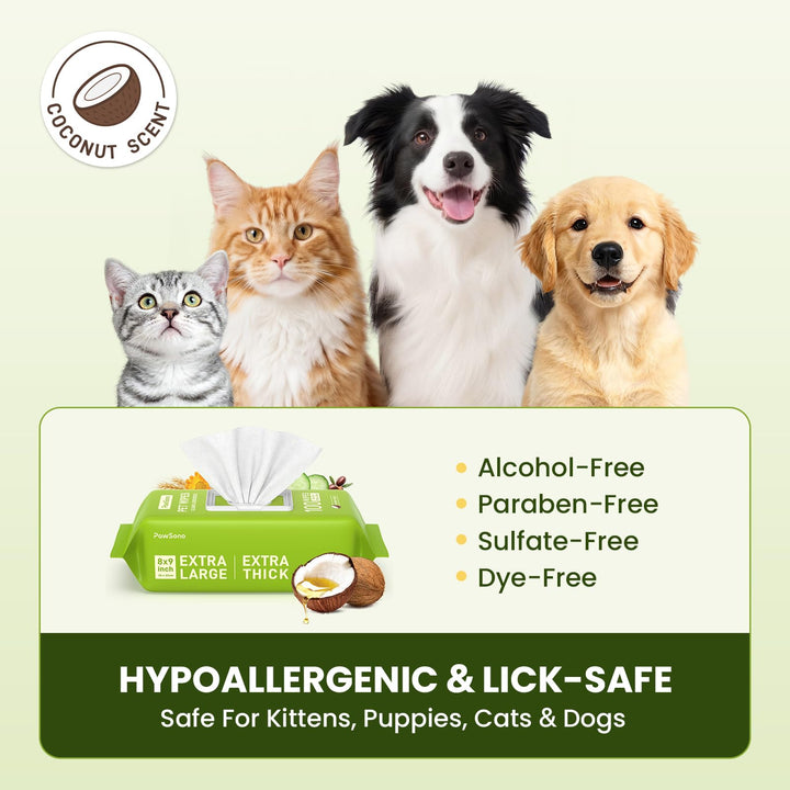 PawSono Hypoallergenic Pet Wipes for Dogs, Cats &amp; Small Animals, 400 Coun
