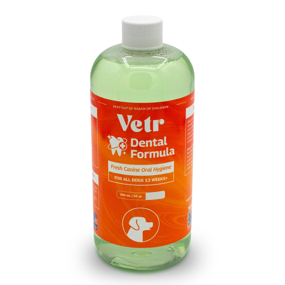 vetr Dental Formula for Dogs - Peppermint Flavored Oral Care Liquid Additive with Enzymes for Breath and Teeth Support - 16 oz (500mL) - Vet-Formulated in USA