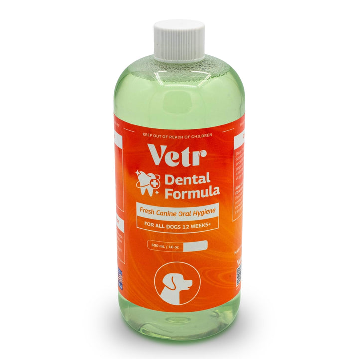 vetr Dental Formula for Dogs - Peppermint Flavored Oral Care Liquid Additive with Enzymes for Breath and Teeth Support - 16 oz (500mL) - Vet-Formulated in USA