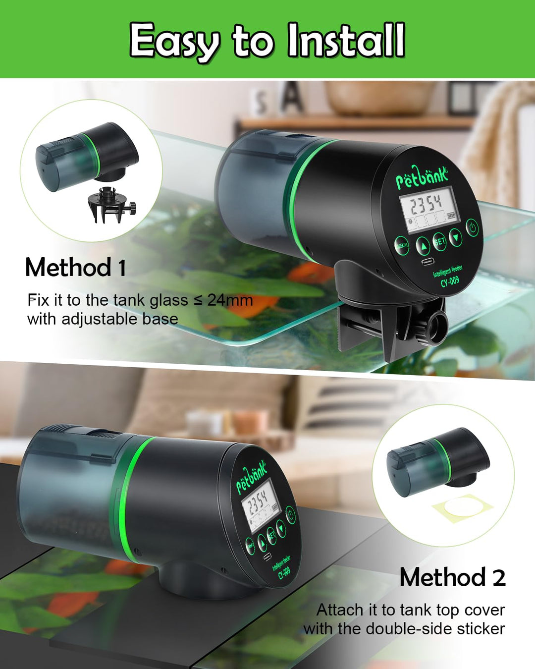 Petbank Automatic Fish Feeder for Aquarium Easy Setup &amp; 4 Timers Black