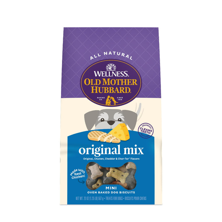 Wellness Old Mother Hubbard Classic Original Mix Dog Biscuits, Natural Training Treats, 4 Flavors, Mini Size, 20 oz Bag