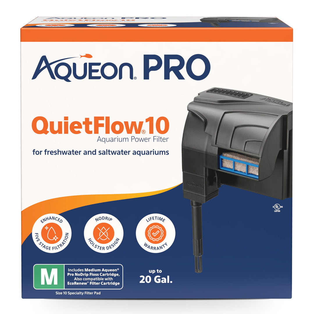 Aqueon QuietFlow 10 LED PRO Aquarium Fish Tank Power Filter For Up to 20 Gallon Aquariums