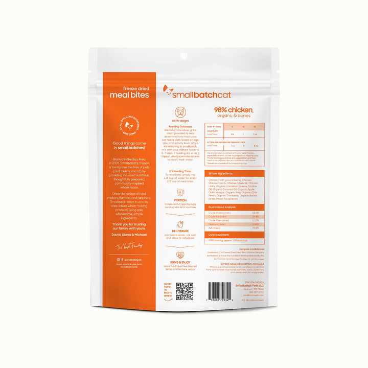 smallbatch Freeze Dried Raw Cat Food, High Protein Chicken Recipe, 10 oz