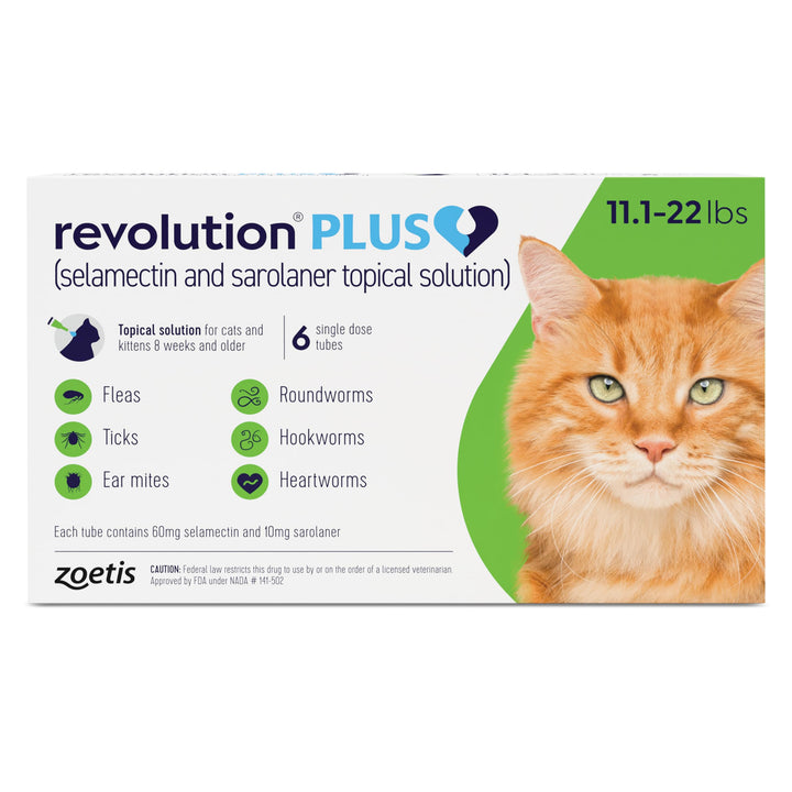 Revolution Plus Topical Solution for Cats, 11.1-22 lbs, 6-Month Supply