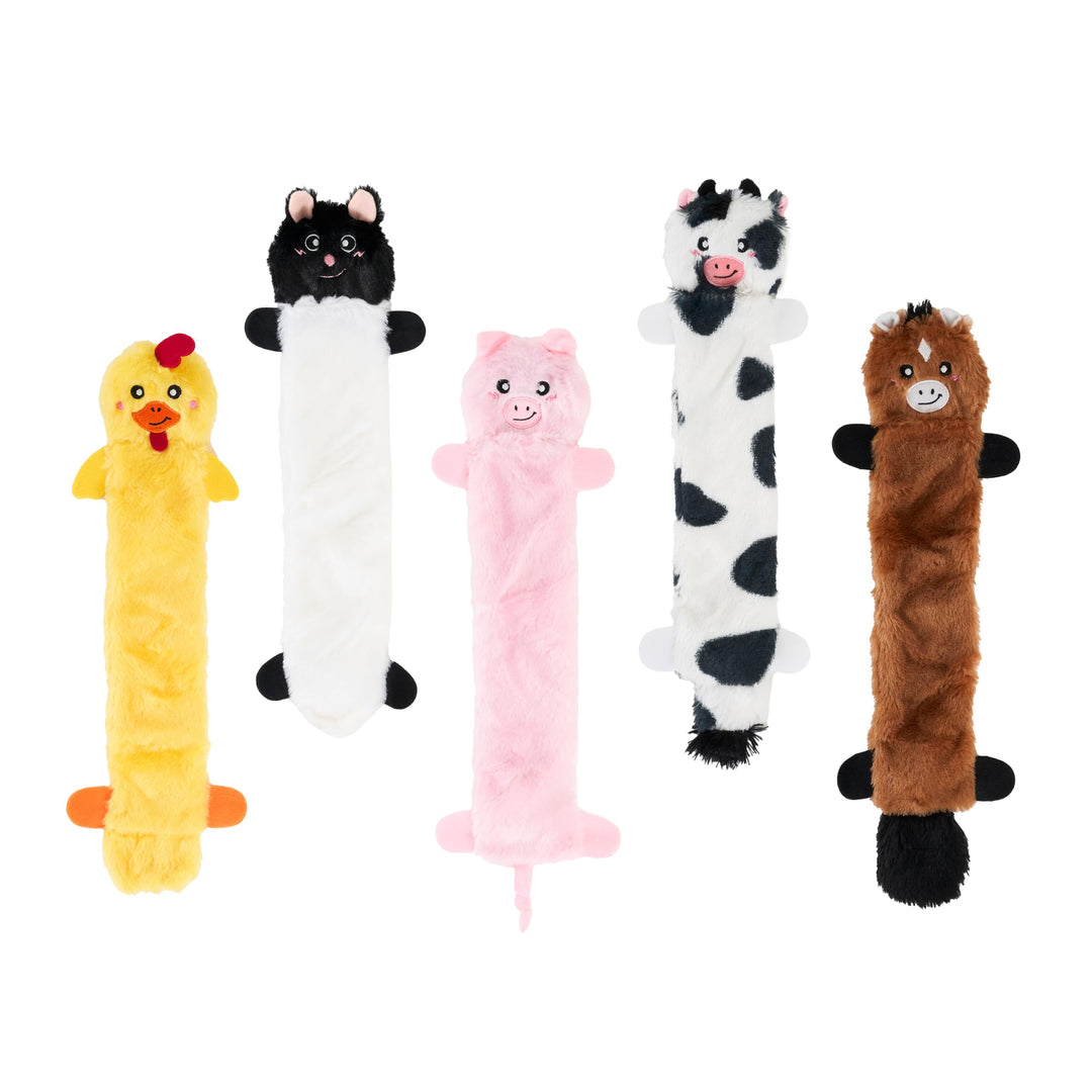 ZippyPaws Skinny Peltz - No Stuffing Dog Toys, 5-Pack, Farm Animal Variety
