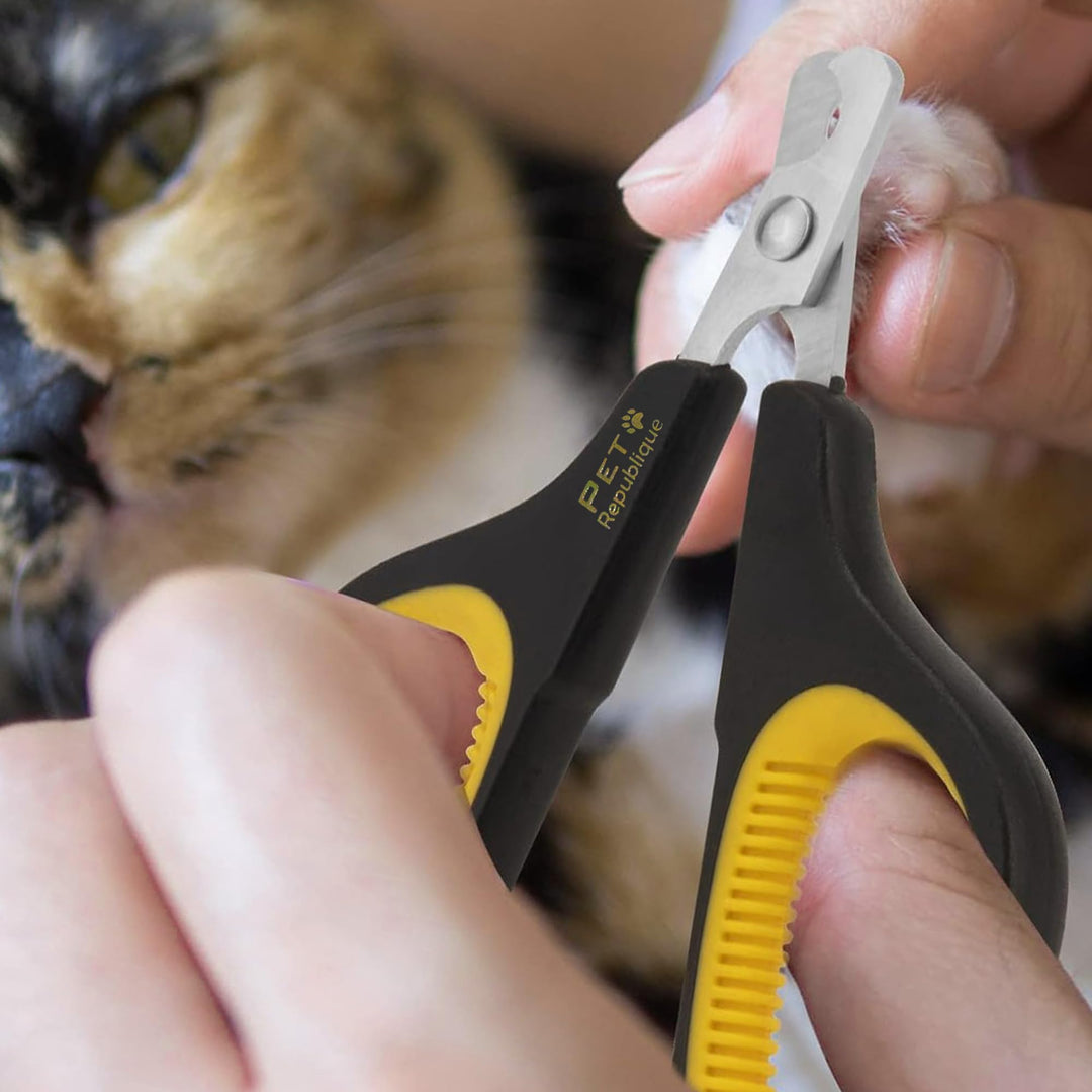 Cat Nail Clippers by Pet Republique – Professional Stainless-Steel Nail Clipper for Cats, Kittens, Hamster, Rabbits, Birds, &amp; Small Breed Animals Claw Trimmer (Black+Yellow)