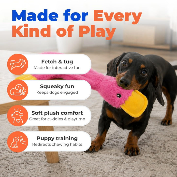 Best Pet Supplies Interactive Squeaky Dog Toy - Crinkle Duck, Pink