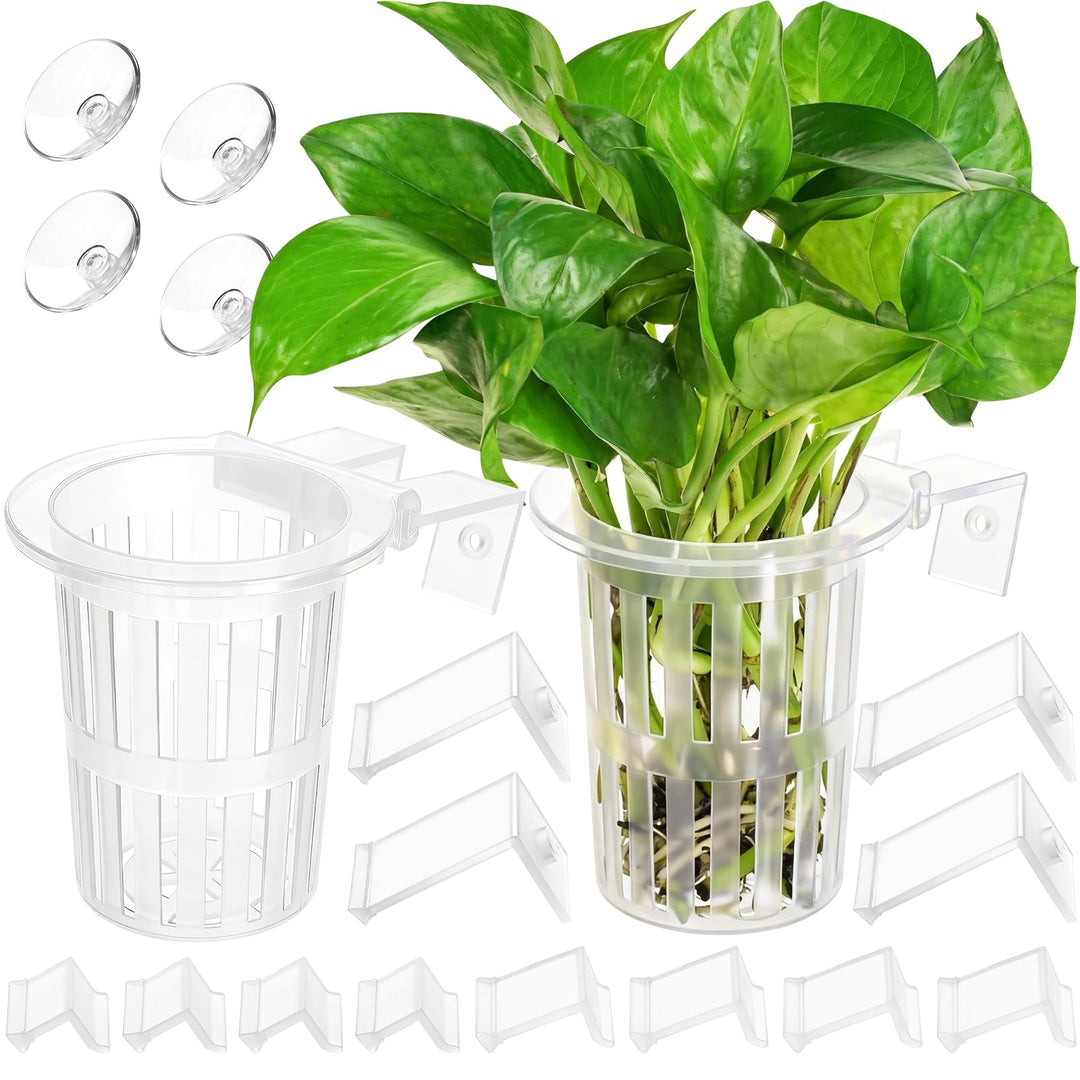 Borlech New Upgraded Large Aquarium Plant Holder with 1.57-inch Extension Hooks and Suction Cups for Fish Tank Aquaponic Plant Cultivation and Aquascape Accessories Decorations (2 Pack) Transparent