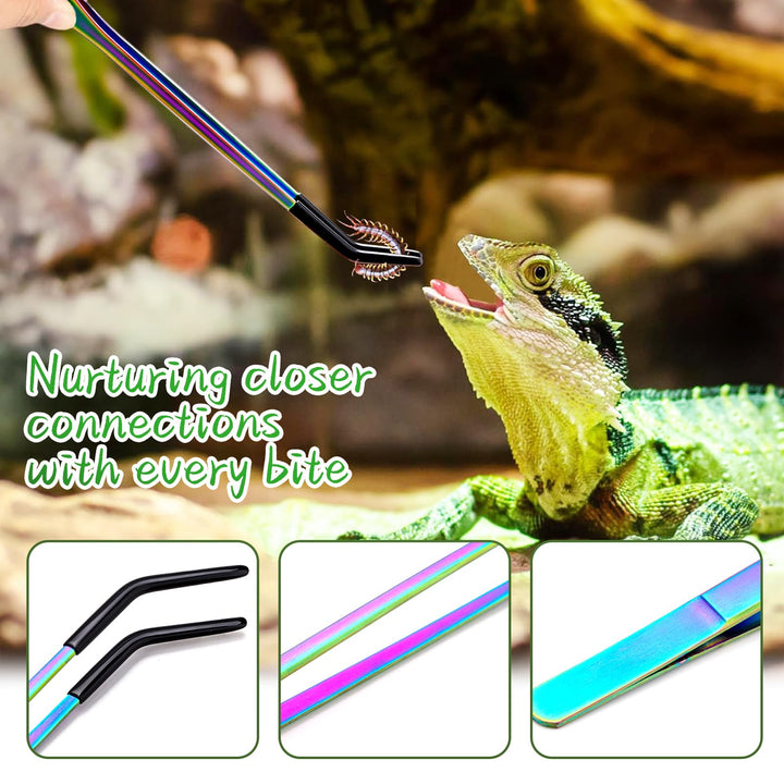 OLIISS Iridescent Reptile Feeding Tongs with Rubber Tips, 10.6", 2 Pack