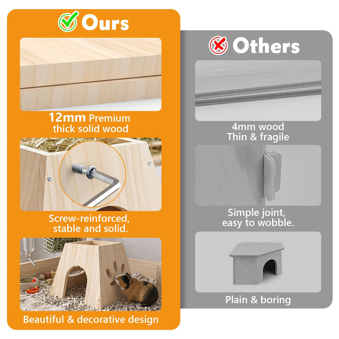 XiaZ Guinea Pig Hideout, Cute Guinea Pig House,Sturdy Small Animal House with Large Front Cave, Side Ventilation Holes, Thick Durable Wood,Habitat Hideout for Dwarf Rabbit, Hamster, Chinchilla