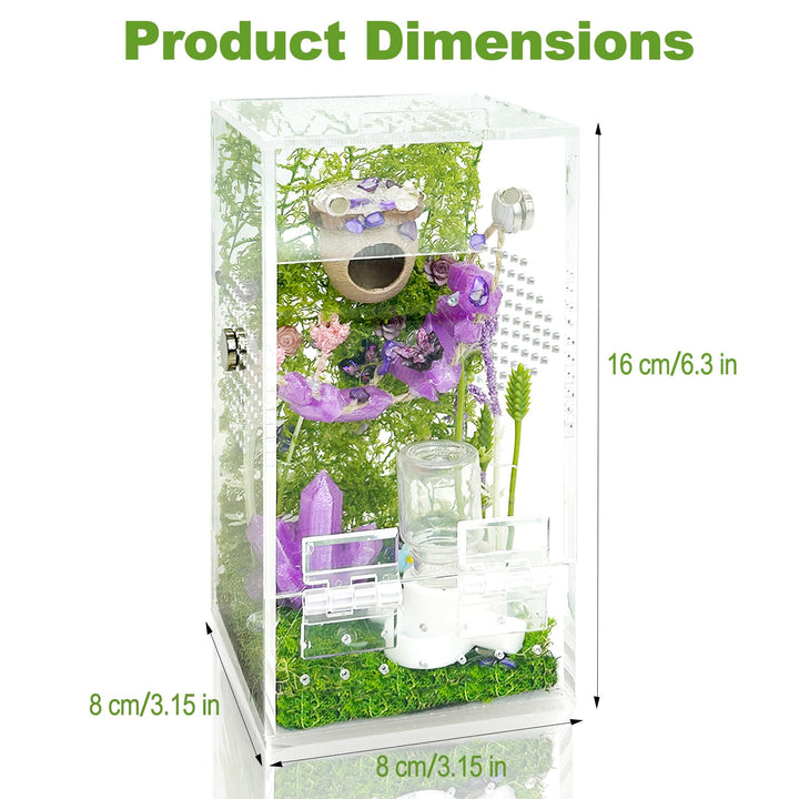 Jumping Spider Enclosure,DIY Insects Habitat,Small Reptile Terrarium Glass House Accessories Set,with Jumping Bridge Hide Water Feeder (Purple)