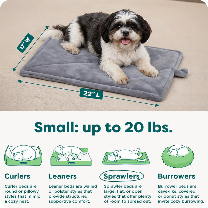 FurHaven ThermaNAP Self Warming Cat Mat, Dog Bed for Crates with Self-Warming Technology for Cozy Rest, Fully Machine Washable, Small, Plush Faux Fur, Gray