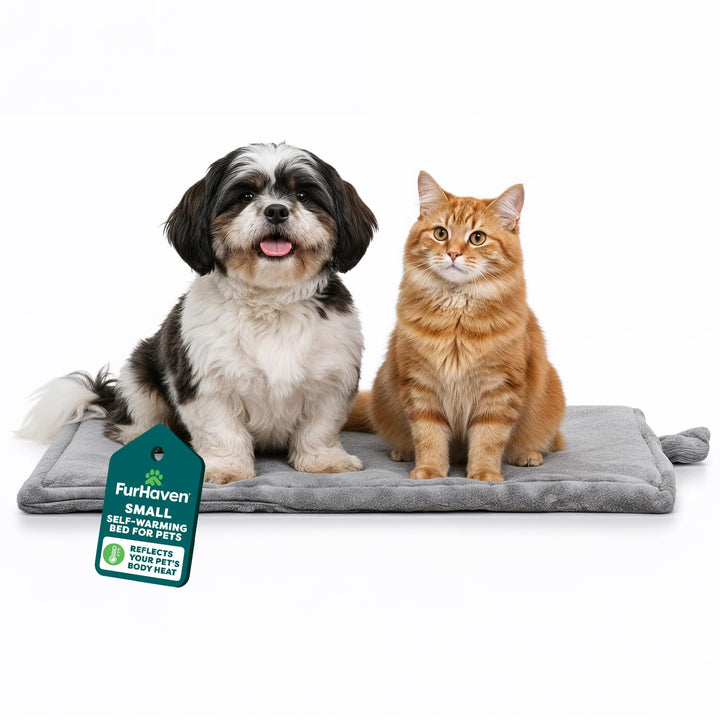 FurHaven ThermaNAP Self Warming Cat Mat, Dog Bed for Crates with Self-Warming Technology for Cozy Rest, Fully Machine Washable, Small, Plush Faux Fur, Gray