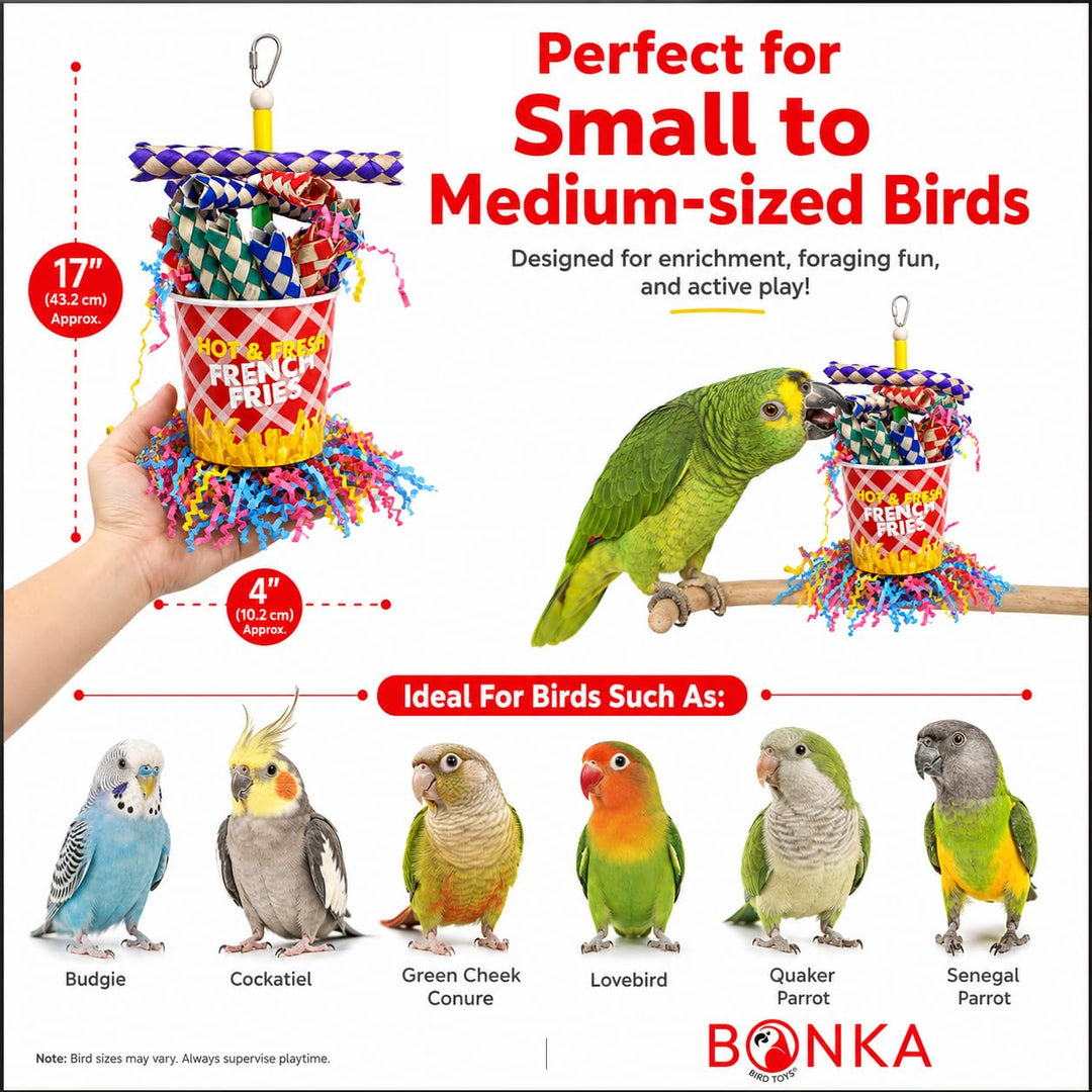 Bonka Bird Toys 2306 French Fries Small Medium Bird Toy Foraging Bamboo Trap Cup Paper Shred Cockatiels Parakeets Conures and Other Similar Sized Birds