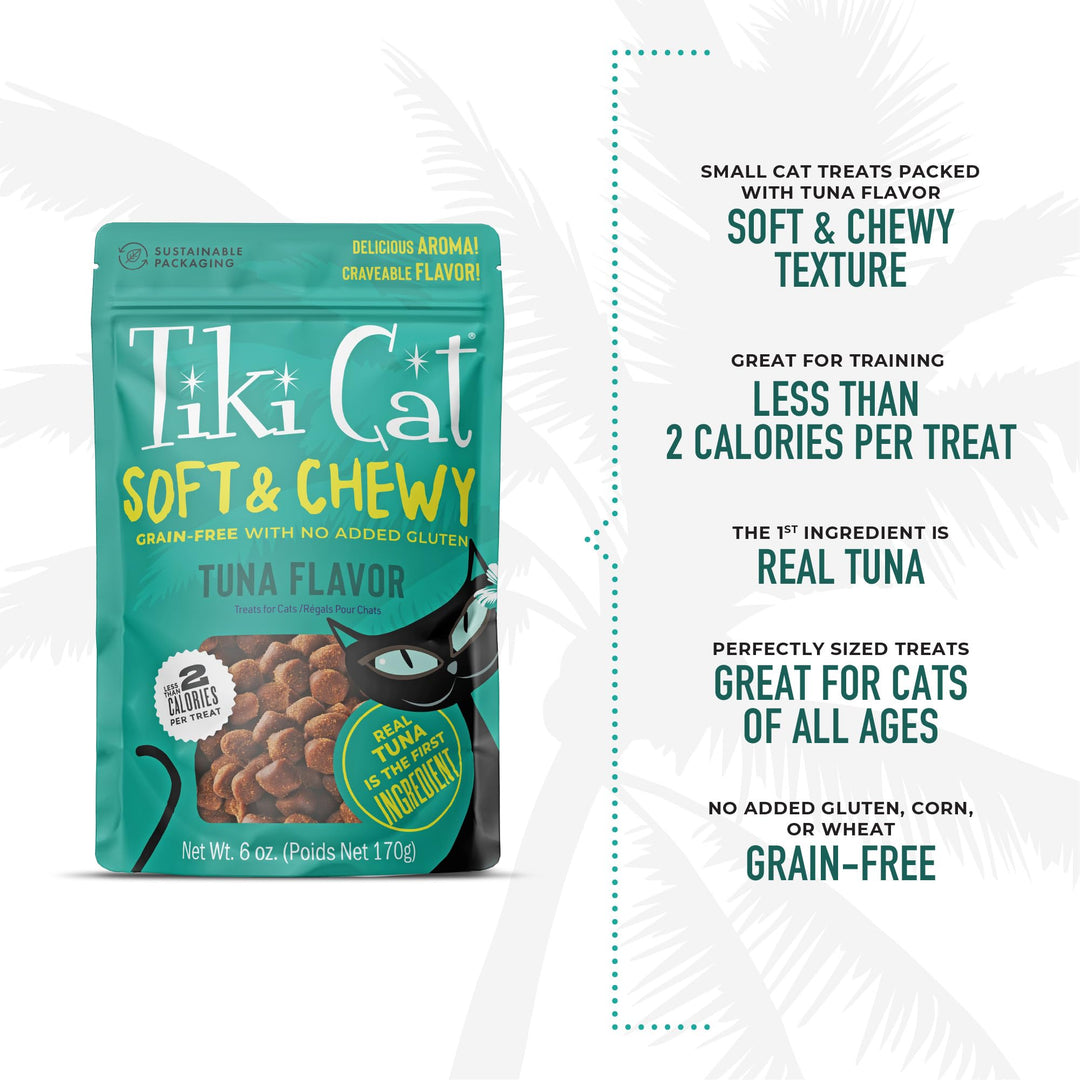 Tiki Cat Soft &amp; Chewy Treats, Tuna Flavor, 3 Calories Per Treat with Grain-Free and No Added Gluten, 6 oz Pouch (Pack of 1)