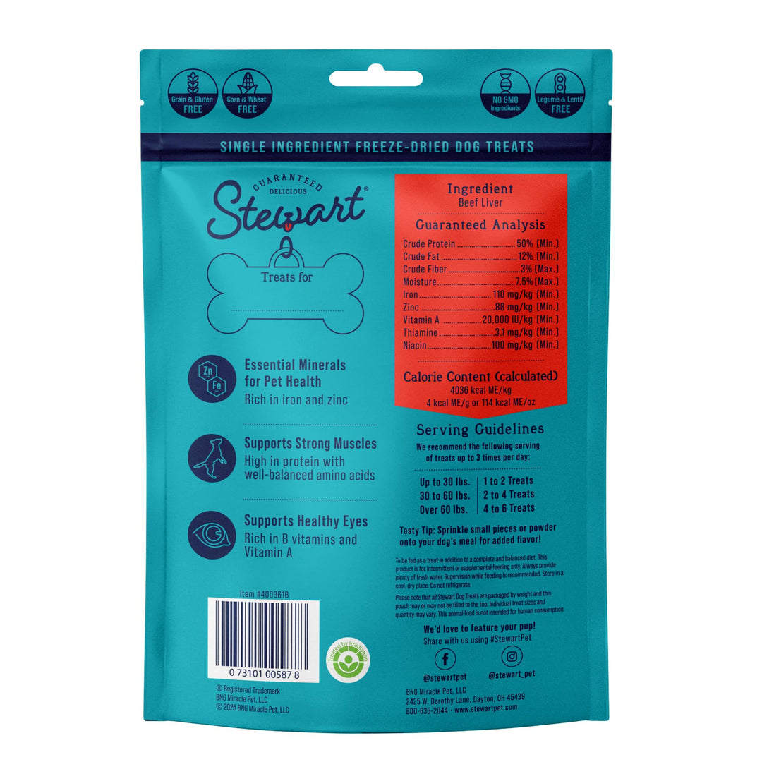 Stewart Freeze Dried Dog Treats, 100% Beef Liver, 3.5 oz Pouch